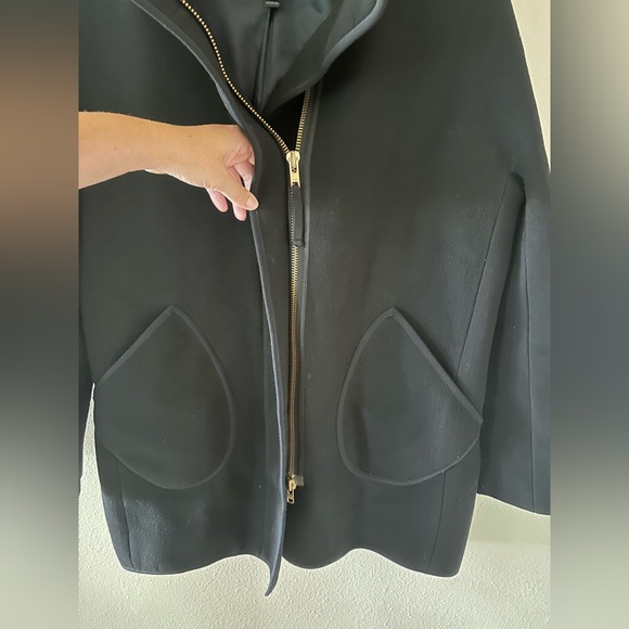 J Crew Black Double Cloth Cocoon Patch Pocket Peacoat Wool Blend Coat Size 8 - Picture 8 of 12